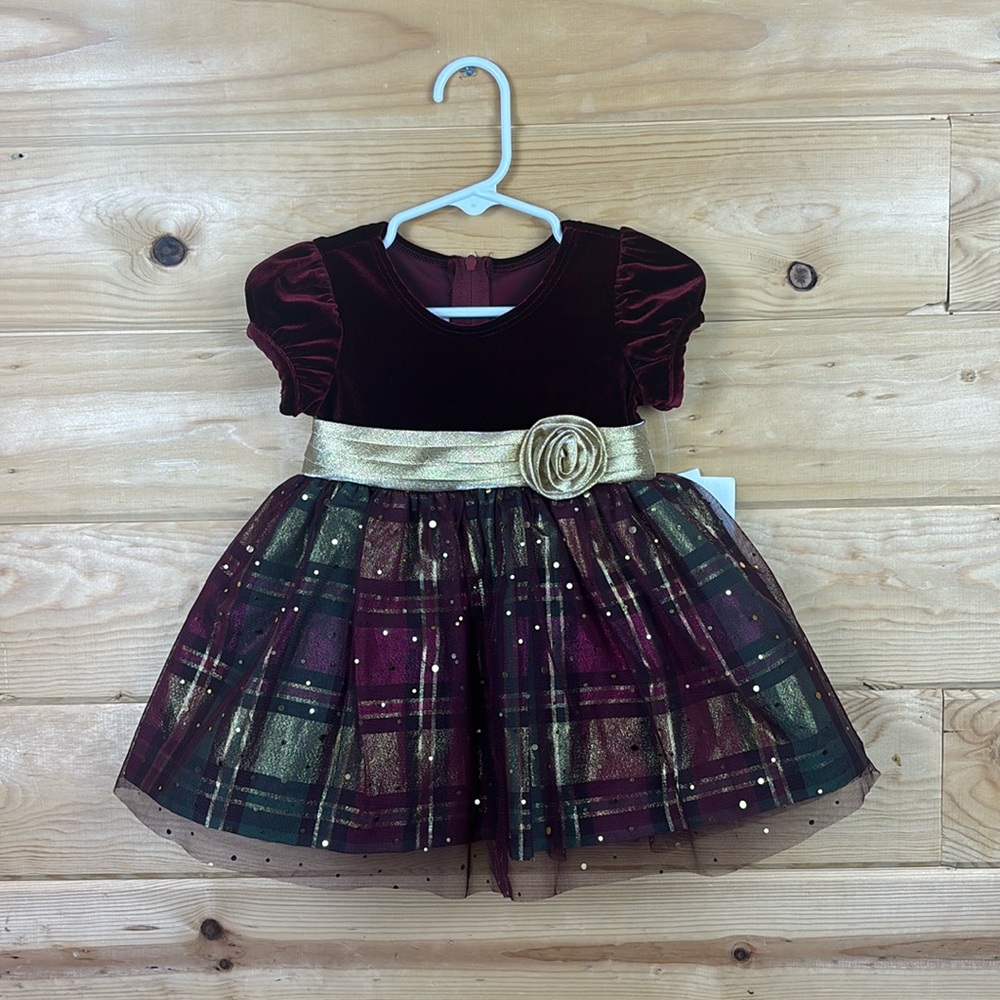Bonnie Baby Jean Burgundy Gold Fit & Flare Holiday Dress Girls 12 Months NWT